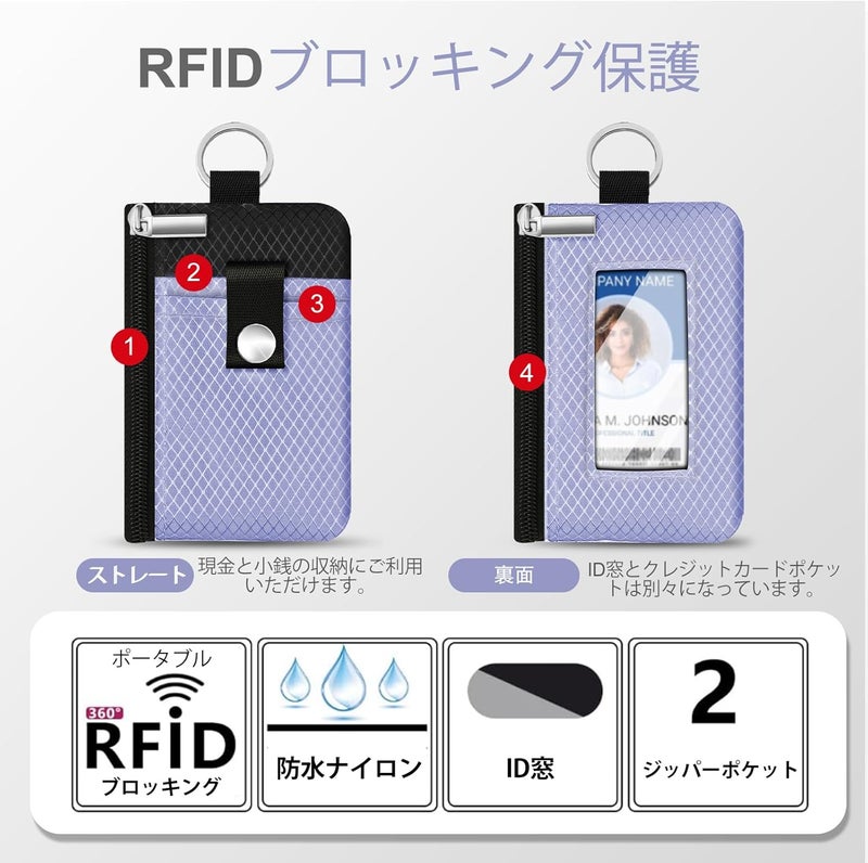 CCUMI Minimalist RFID Blocking Small Wallet with ID Window,WaterResistant Zip Id Case Wallet with Lanyard Keychain for Cards,Cash,Travel,Women,Men (Lavender Purple/Black) - Image 2